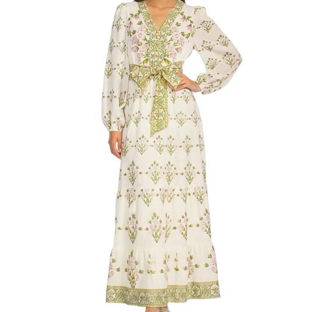 A Loves A Ivory Floral V-Neck Maxi Dress with Tie Waist
